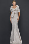 Mermaid Bateau Neck Embroidered Wrap Fitted Natural Waistline Floor Length Mother-of-the-Bride Dress with a Brush/Sweep Train