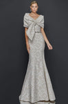 Embroidered Wrap Fitted Bateau Neck Floor Length Mermaid Natural Waistline Mother-of-the-Bride Dress with a Brush/Sweep Train