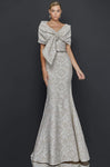 Embroidered Wrap Fitted Natural Waistline Mermaid Bateau Neck Floor Length Mother-of-the-Bride Dress with a Brush/Sweep Train