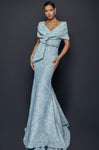 Bateau Neck Natural Waistline Floor Length Mermaid Embroidered Wrap Fitted Mother-of-the-Bride Dress with a Brush/Sweep Train