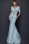 Mermaid Bateau Neck Floor Length Natural Waistline Embroidered Wrap Fitted Mother-of-the-Bride Dress with a Brush/Sweep Train