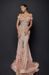 Sweetheart Mermaid Off the Shoulder Fitted Embroidered Slit Floral Print Fall Natural Waistline Evening Dress with a Brush/Sweep Train