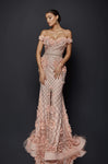 Floral Print Natural Waistline Mermaid Embroidered Fitted Slit Sweetheart Off the Shoulder Fall Evening Dress with a Brush/Sweep Train