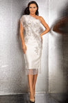 One Shoulder Lace Natural Waistline Sheath Asymmetric Back Zipper Open-Back Slit Beaded Applique Sheer Cocktail Above the Knee Sweetheart 2011 Sheath Dress With Ruffles