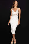 V-neck Sheath Natural Waistline Sleeveless Cocktail Above the Knee V Back Glittering Fitted Slit Plunging Neck 2011 Sheath Dress