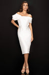 Sexy Sophisticated Fall 2009 2011 Natural Waistline Sheath Short Sleeves Sleeves Off the Shoulder Cocktail Above the Knee Beaded Fitted Back Zipper Slit V Back Sheath Dress