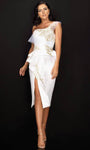 Sophisticated Sheath Cocktail Above the Knee 2011 Natural Waistline One Shoulder Peplum Slit Asymmetric Fitted Sheath Dress