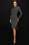 Sheath General Print Cocktail Above the Knee Jeweled Neck Natural Waistline 2011 Long Sleeves Jeweled Slit Fitted Sheath Dress