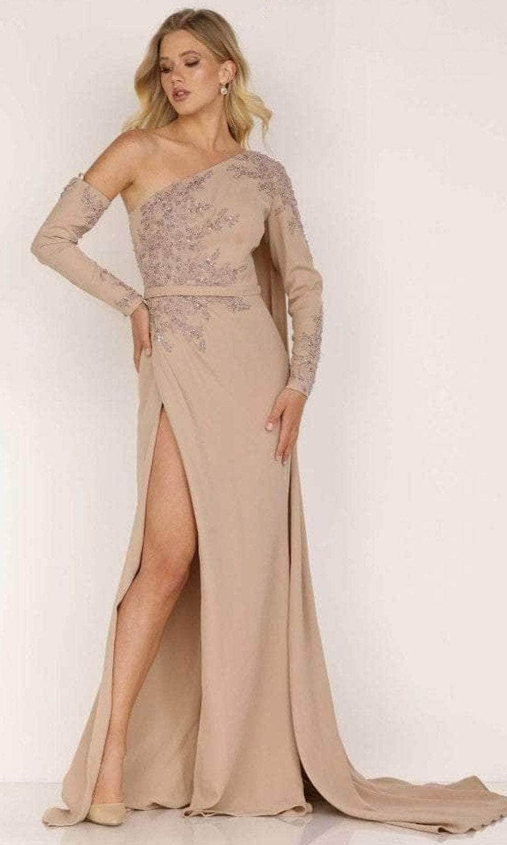 Terani Couture 2011E2037 - One Sleeve With Cape Long Dress
