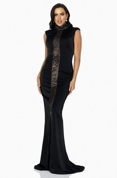 2011 High-Neck Floor Length Natural Waistline Beaded Fitted Sheer Sheath Sleeveless Sheath Dress/Evening Dress with a Brush/Sweep Train