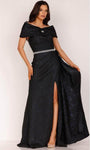 A-line Strapless Floor Length Pleated Jacquard Crystal Asymmetric Applique Beaded Slit Faux Wrap Straight Neck 2011 Natural Waistline Floral Print Evening Dress with a Brush/Sweep Train
