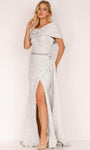 A-line Strapless Straight Neck 2011 Natural Waistline Pleated Faux Wrap Asymmetric Jacquard Slit Beaded Crystal Applique Floor Length Floral Print Evening Dress with a Brush/Sweep Train