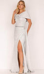 A-line Strapless Floor Length 2011 Natural Waistline Floral Print Asymmetric Slit Applique Beaded Faux Wrap Crystal Pleated Jacquard Straight Neck Evening Dress with a Brush/Sweep Train