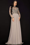 A-line 2011 Pleated Sheer Fitted Floor Length High-Neck Long Sleeves Mother-of-the-Bride Dress with a Brush/Sweep Train