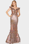 Natural Waistline Off the Shoulder 2011 Embroidered Slit Fitted Mermaid Mother-of-the-Bride Dress with a Brush/Sweep Train With Ruffles