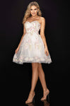 A-line Strapless Floral Print Lace-Up Applique Fitted Natural Waistline Cocktail Short Sweetheart 2011 Prom Dress