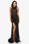 Sexy Jeweled Neck Tulle Floor Length Slit Sequined Back Zipper Illusion Jeweled Fitted Sheer Sheath Natural Waistline 2011 Sheath Dress/Evening Dress/Prom Dress with a Brush/Sweep Train