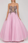 Strapless 2011 Corset Natural Waistline Sweetheart Floor Length Beaded Lace-Up Illusion Floral Print Tulle Prom Dress