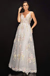 V-neck Natural Waistline Floral Print Plunging Neck Applique Fitted Sheer Back 2011 Sleeveless Prom Dress