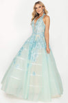V-neck Sleeveless Halter Plunging Neck Natural Waistline Sheer Open-Back Fitted Embroidered 2011 Evening Dress/Prom Dress