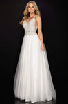 A-line V-neck Sheer Back Zipper Tiered Open-Back Beaded Fall 2011 Sleeveless Floor Length Natural Waistline Prom Dress