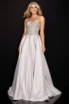 Sophisticated A-line Strapless Natural Waistline Floor Length Gathered Back Zipper Fitted Open-Back Pleated Beaded Fall 2011 Sweetheart Evening Dress/Prom Dress with a Brush/Sweep Train