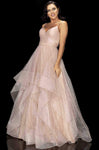 A-line V-neck Spaghetti Strap Floor Length Shirred Glittering Tiered Open-Back Back Zipper Beaded Ruched 2011 Natural Waistline Prom Dress