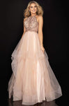 A-line Floor Length Natural Waistline 2011 Beaded Illusion Racerback Back Zipper Sheer Tiered Asymmetric Halter Prom Dress