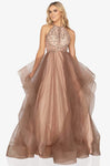 A-line Halter 2011 Back Zipper Racerback Beaded Illusion Asymmetric Tiered Sheer Floor Length Natural Waistline Prom Dress