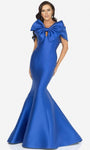 V-neck 2012 Fitted Wrap Mermaid Natural Waistline Off the Shoulder Evening Dress with a Brush/Sweep Train With a Bow(s)