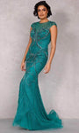 Sophisticated Back Zipper Illusion Cutout Jeweled Beaded Cap Sleeves Jeweled Neck Mermaid Natural Waistline 2012 Evening Dress with a Brush/Sweep Train