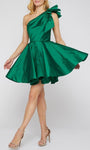 A-line Taffeta One Shoulder Spaghetti Strap 2012 Short Natural Waistline Asymmetric Open-Back Draped Back Zipper Dress With a Bow(s)