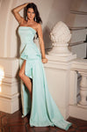A-line Strapless Straight Neck Back Zipper Fitted Slit Natural Waistline 2012 Prom Dress with a Brush/Sweep Train With Ruffles