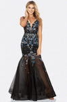 Sophisticated V-neck Mermaid 2012 Floral Print Plunging Neck Sleeveless Open-Back Back Zipper Sheer Illusion Beaded Floor Length Natural Waistline Prom Dress