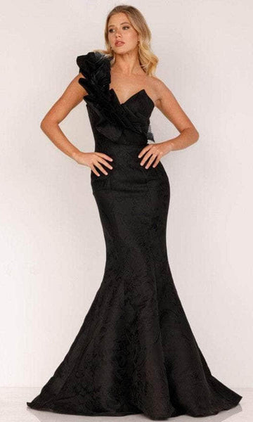 Tall Natural Princess Seams Waistline Metallic One Shoulder Sleeveless Fit-and-Flare Mermaid Back Zipper Asymmetric Jacquard Open-Back Fitted Evening Dress with a Brush/Sweep Train With Ruffles