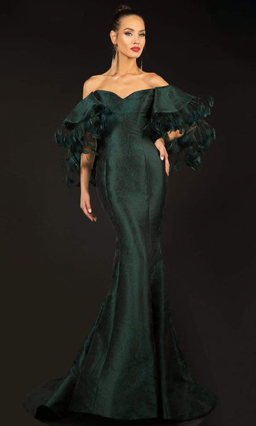 Off the Shoulder Fall Natural Waistline Mermaid Fitted Jacquard Evening Dress/Prom Dress with a Brush/Sweep Train