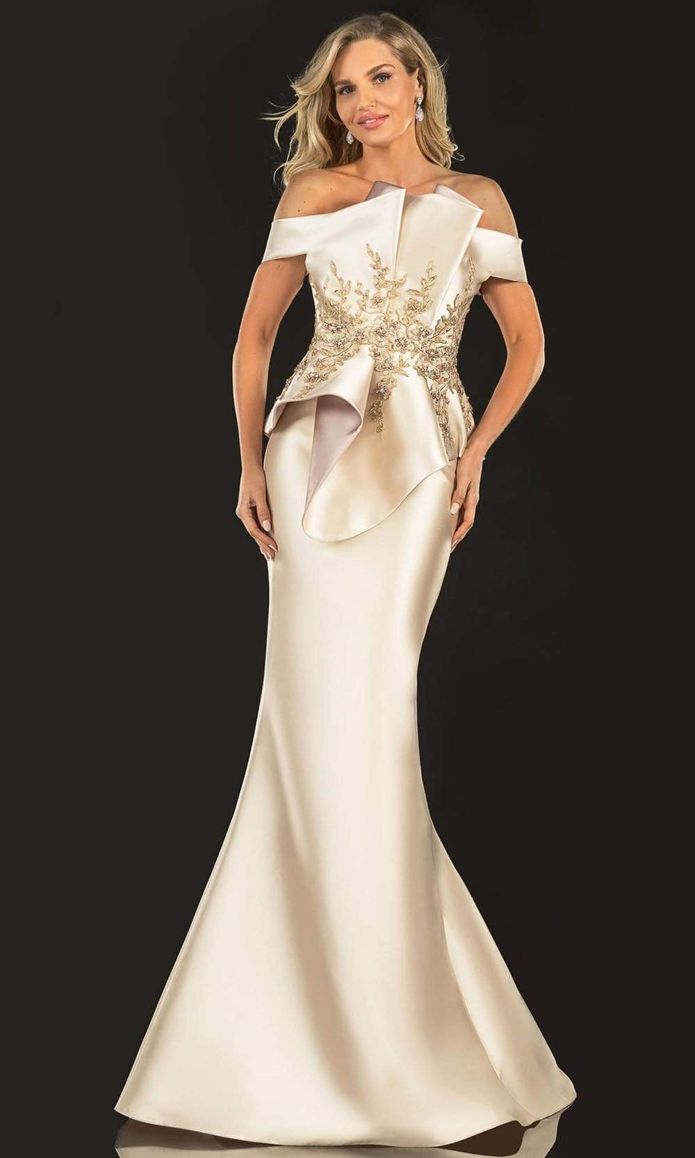 Terani Couture - 2021E2835 Lace Appliqued Fold-Ornate Mermaid Gown
