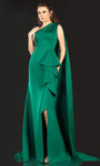 One Shoulder Grecian Open-Back Asymmetric Slit Pleated Back Zipper Draped Mermaid Satin Natural Waistline Evening Dress with a Brush/Sweep Train With a Sash and Ruffles