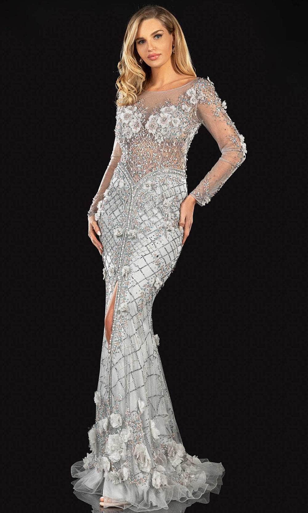 Terani Couture 2021GL3148 - Long Sleeve Illusion Evening Gown

