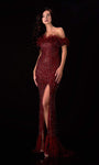 Sheath Off the Shoulder Slit Fitted Sequined Natural Waistline Sheath Dress with a Brush/Sweep Train