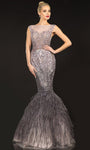 Bateau Neck Tulle Cap Sleeves Fitted Beaded Sheer Illusion Back Zipper Mermaid Natural Waistline Party Dress with a Brush/Sweep Train