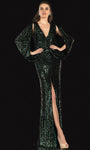 Sophisticated V-neck Floor Length Sheath Fitted Slit Back Zipper Sequined Natural Waistline Sheath Dress/Evening Dress