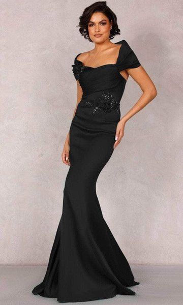 Off the Shoulder Mermaid Natural Waistline Pleated Back Zipper Beaded Draped Applique Wrap Open-Back Floral Print Evening Dress with a Brush/Sweep Train
