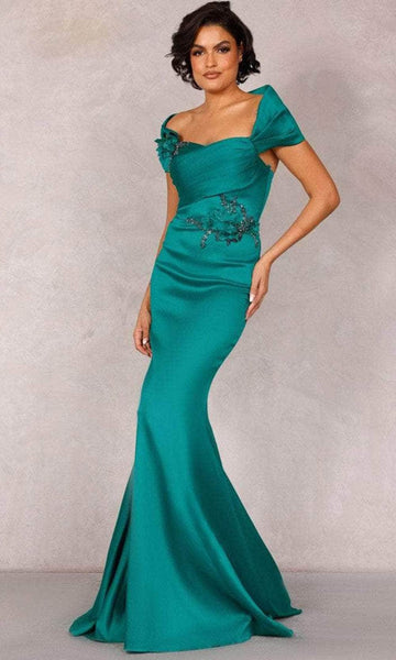 Floral Print Off the Shoulder Pleated Back Zipper Open-Back Draped Wrap Beaded Applique Mermaid Natural Waistline Evening Dress with a Brush/Sweep Train