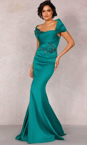 Natural Waistline Off the Shoulder Mermaid Beaded Draped Pleated Wrap Back Zipper Applique Open-Back Floral Print Evening Dress with a Brush/Sweep Train