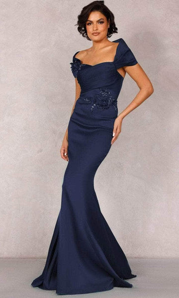 Mermaid Floral Print Off the Shoulder Natural Waistline Pleated Draped Back Zipper Open-Back Wrap Applique Beaded Evening Dress with a Brush/Sweep Train