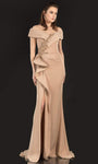 Sophisticated Natural Waistline Sheath Floor Length Pleated Beaded Wrap Applique Slit Hidden Back Zipper Lace Off the Shoulder Sheath Dress/Mother-of-the-Bride Dress with a Brush/Sweep Train