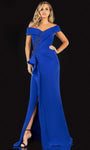 Sophisticated Applique Pleated Slit Beaded Hidden Back Zipper Wrap Sheath Natural Waistline Lace Off the Shoulder Floor Length Sheath Dress/Mother-of-the-Bride Dress with a Brush/Sweep Train