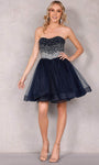 A-line Strapless Sweetheart Cocktail Short Fitted Beaded Open-Back Gathered Back Zipper Glittering Tulle Natural Waistline Party Dress