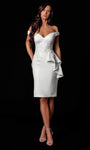 Polyester Natural Waistline Applique Open-Back Hidden Back Zipper Fitted Sheath Off the Shoulder Cocktail Above the Knee Sheath Dress With Ruffles